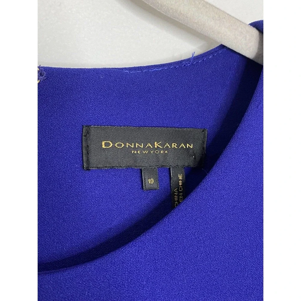Donna Karan New York Velvet Black & Blue Long Sleeve Colorblock Dress Size 10 O1 - Picture 3 of 6